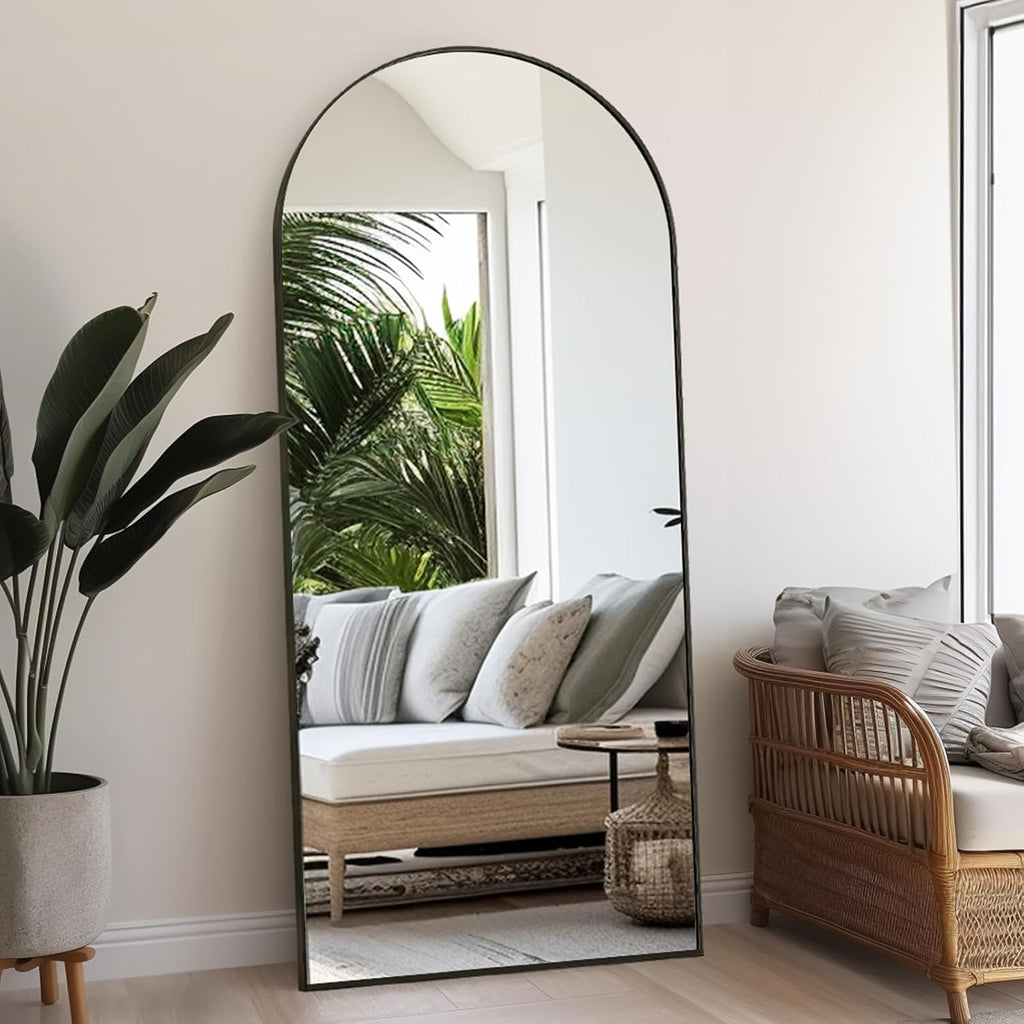 Rowjut Floor Full Length Mirror, Arched Mirrors Full Length 71'x30' Freestanding Large & with Aluminum Frame & Wall Mounted & Hanging or Leaning/Full Body Mirror for Bedroom, Black