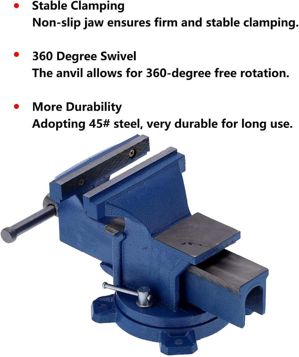 Bench Vise, 6in Locking Bench Vise, 360 Degree Swiveling Base Soldering Bench Vise with Anvil, Non‑Slip Manual Locking Multipurpose Bench and Pipe Vise
