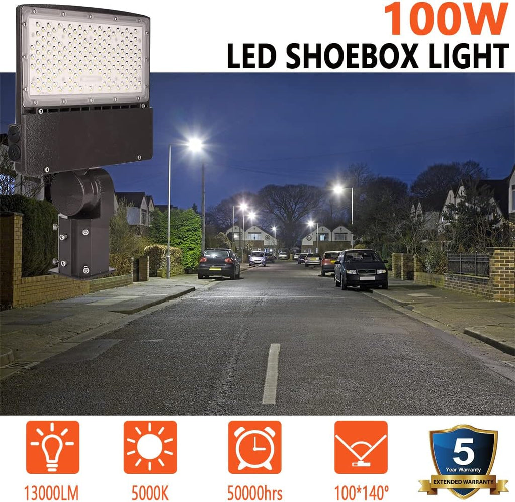 100W LED Parking Lot Lights 13000LM - [400W HID/HPS Replacement] Adjustable LED Shoebox Street Pole with Slip Fitter,Commercial Area Yard Lighting 5000K (100Watt)