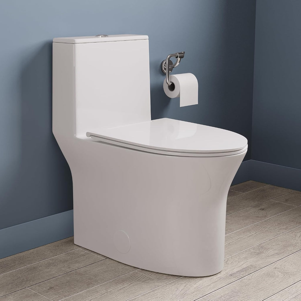 DeerValley Compact One-Piece Toilet for Small Bathrooms, Dual Flush 0.8/1.28 GPF, 900g MAP, Round Bowl, Soft-Close Seat, 12' Rough-In, Space-Saving Design