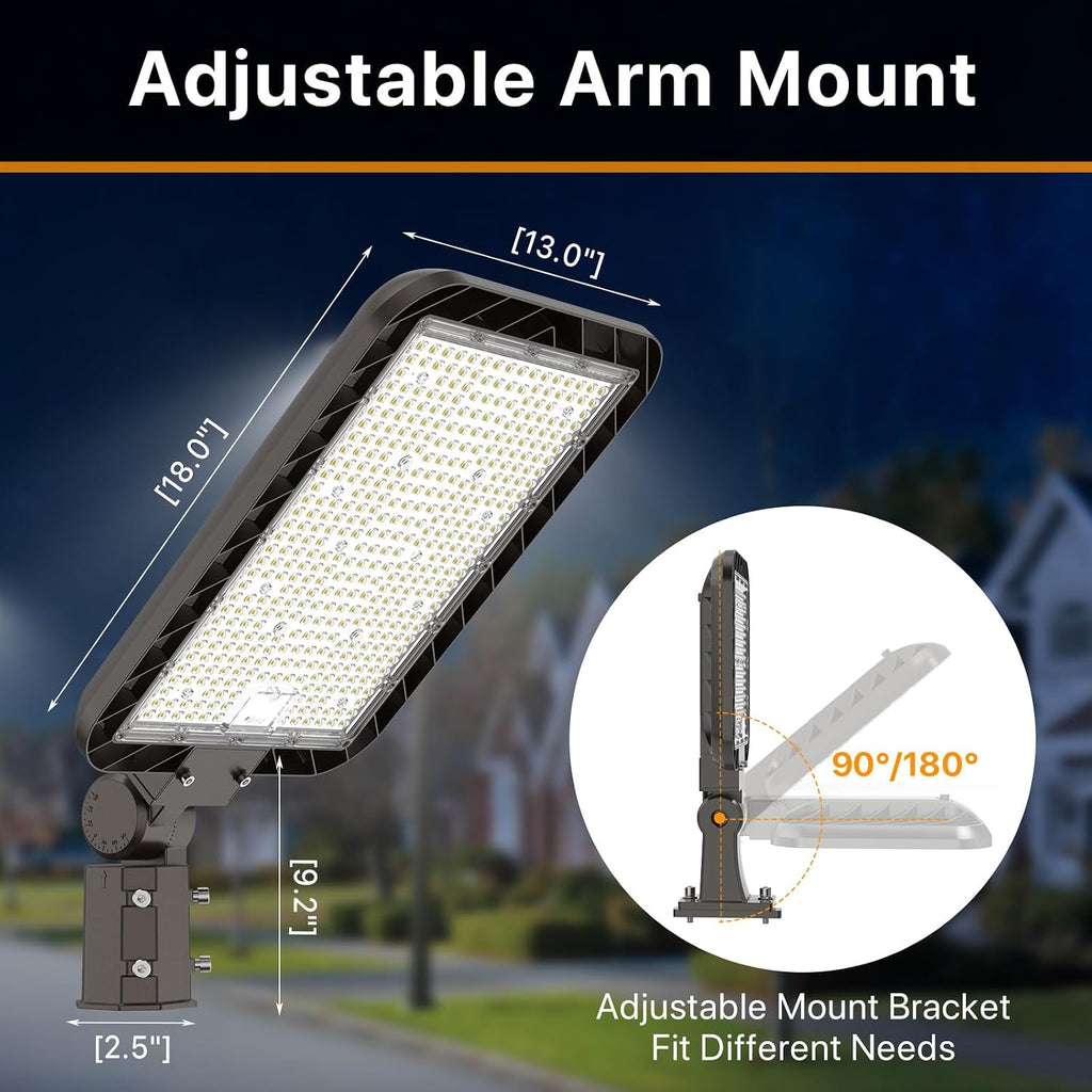 400W LED Parking Lot Light with Slip Fit Mount 60,000LM (150LM/W) Dusk to Dawn Outdoor Photocell IP65 Shoebox Pole Light 5000K 100-277V Commercial Street Area Lighting for Roadways, Stadiums