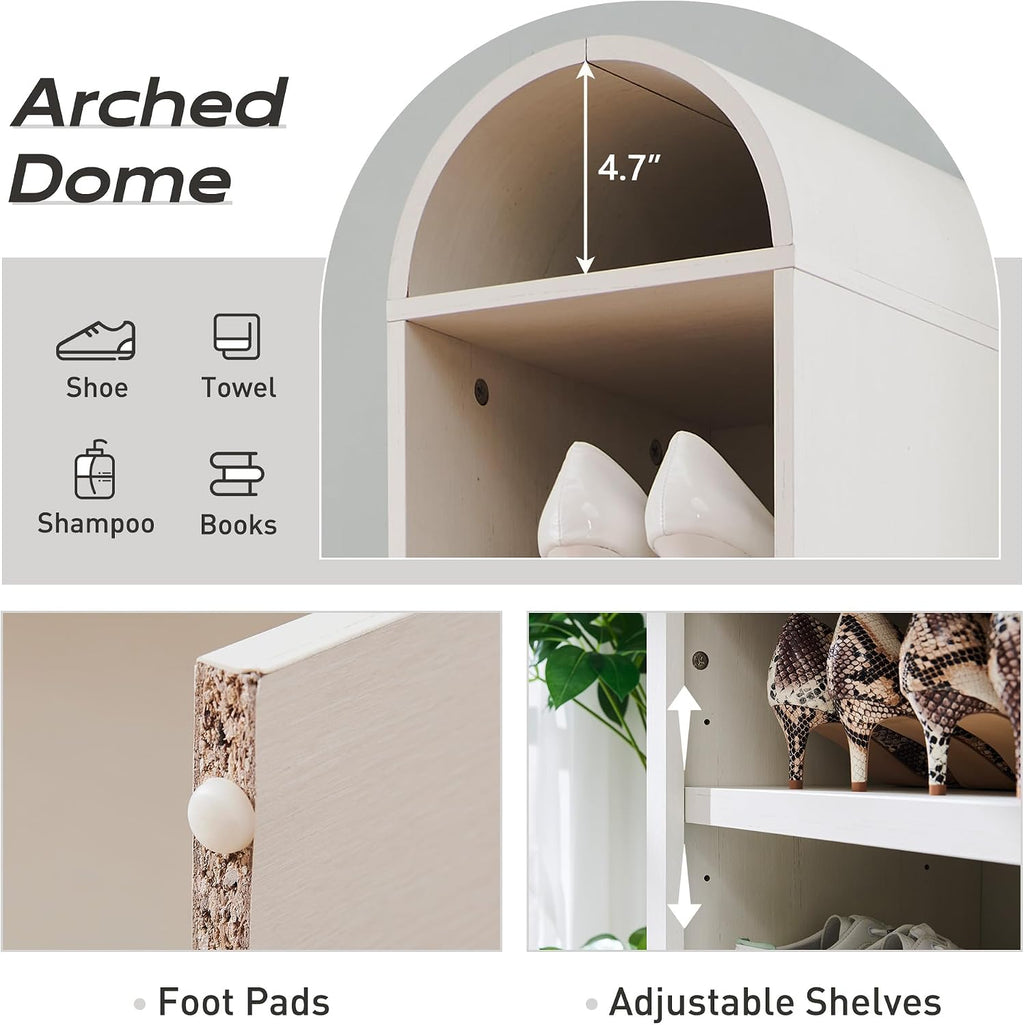 IFGET 67' Tall Arched Bookshelf, 8 Tiers Arch Bookcase with Storage, Modern Farmhouse Book Shelf with Adjustable Shelves, Wood Bookshelf w/Open Display Shelves for Living Room, Office (Antique White)