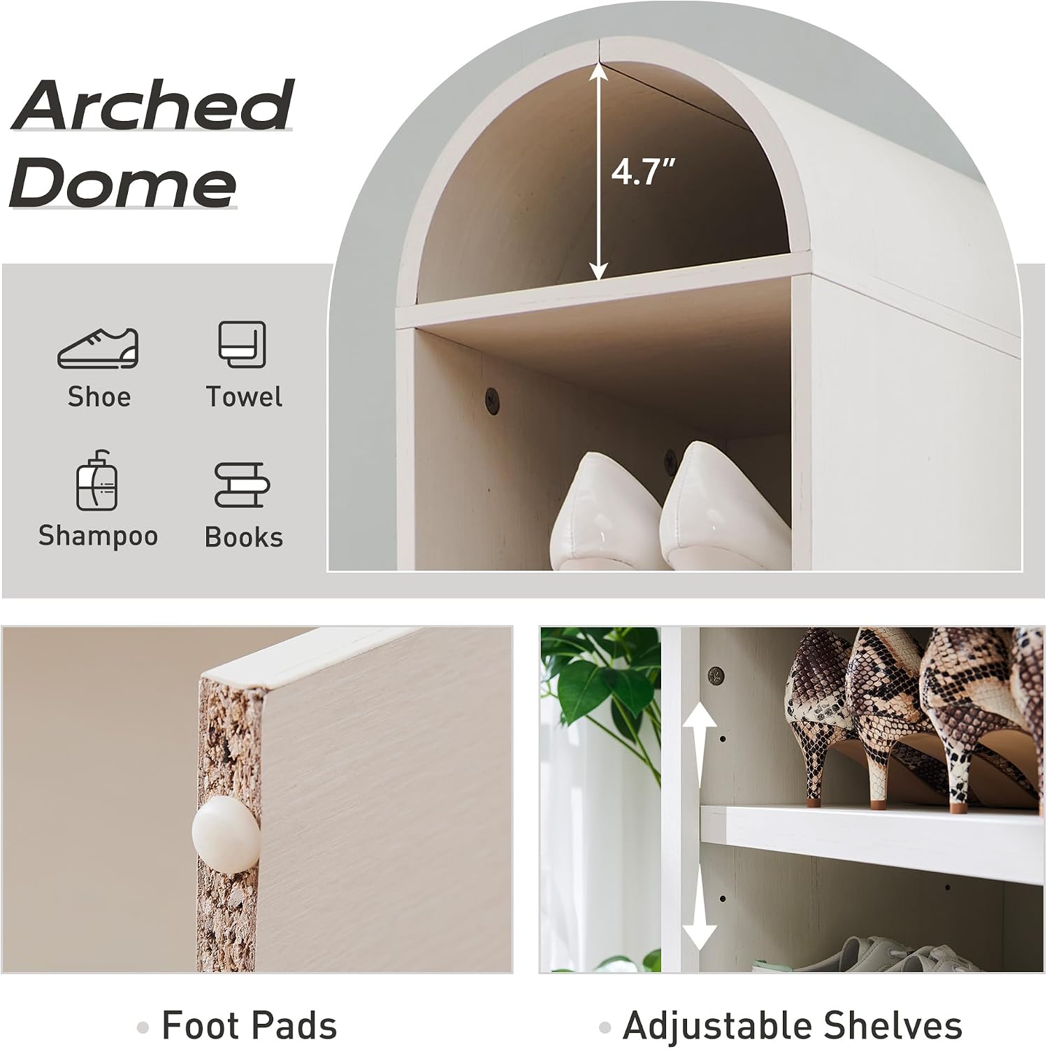 IFGET 67' Tall Arched Bookshelf, 8 Tiers Arch Bookcase with Storage, Modern Farmhouse Book Shelf with Adjustable Shelves, Wood Bookshelf w/Open Display Shelves for Living Room, Office (Antique White)
