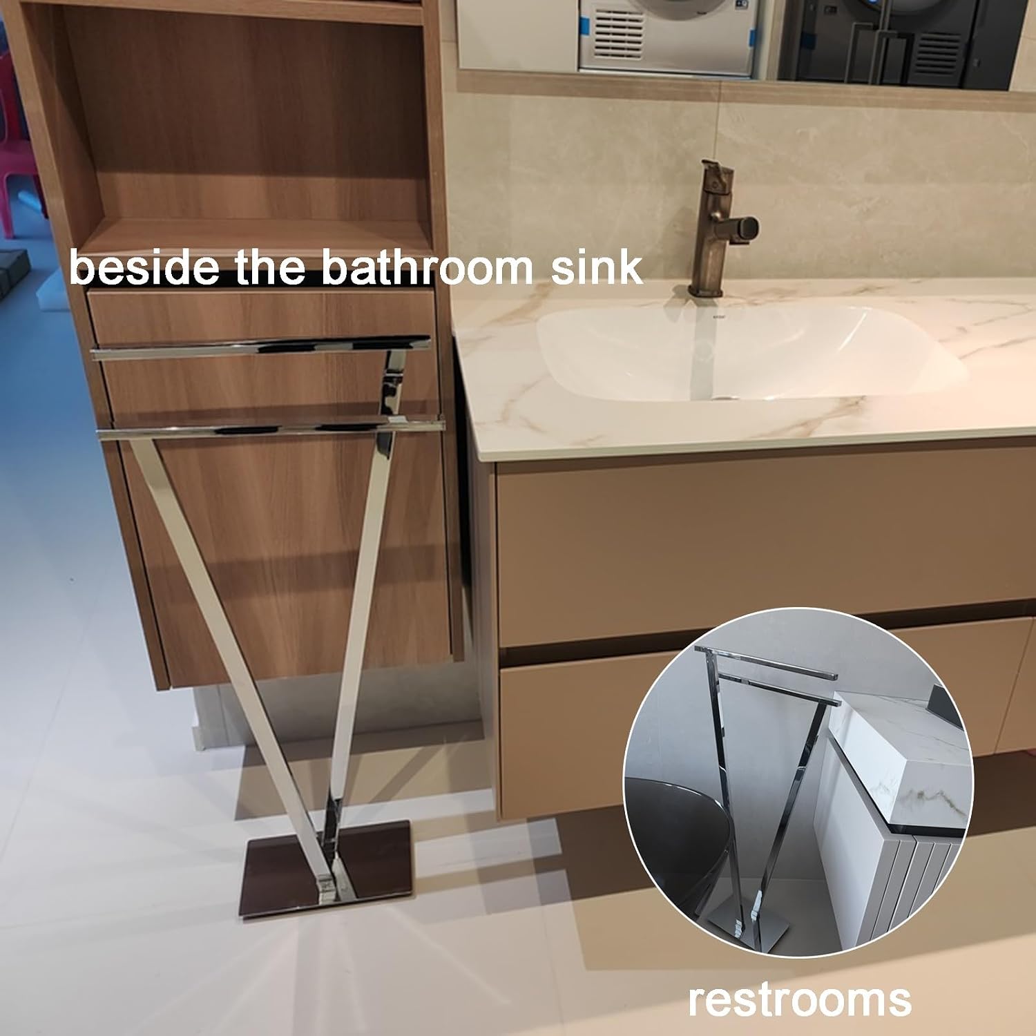 All Copper Floor Standing Towel Holder Double 7 High and Low Double Rod Thickened Base Plate Towel Racks Chrome Plating Process Towel Hanger