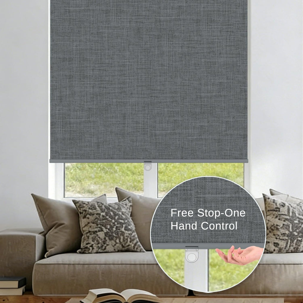 100% Blackout Roller Shades, Free-Stop Cordless Roller Blinds for Windows, Thermal Insulated Linen Fabric Window Shades UV Protection for Home, Door, Grey, 56' W x 72' H