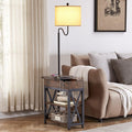Dungoo Floor Lamp with Table, Narrow End Table with Lamp, Bedside Nightstand with USB & Type-C Ports and 2 Outlets, Rustic Side Table with Storage Shelf, End Table with Lamp for Living Room