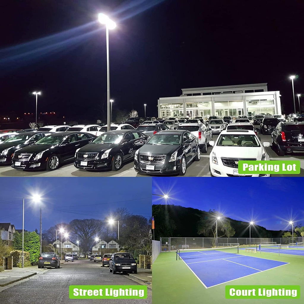 4 Pack UL Listed 320W LED Parking Lot Light with Photocell 48000LM LED Shoebox Pole Flood Lights Arm Mount 5000K IP65 Outdoor Street Court Commercial Lighting AC 100-277V