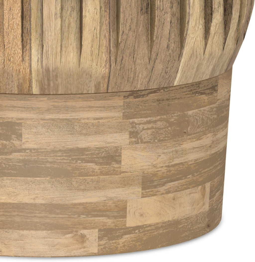 SIMPLIHOME Lyall End Table - 16 inch Wide Solid Mango Wood Round Accent Table with Gear-Fluted Sides in Natural, Contemporary Nightstand or Lamp Stand for Living Room or Bedroom, Assembled