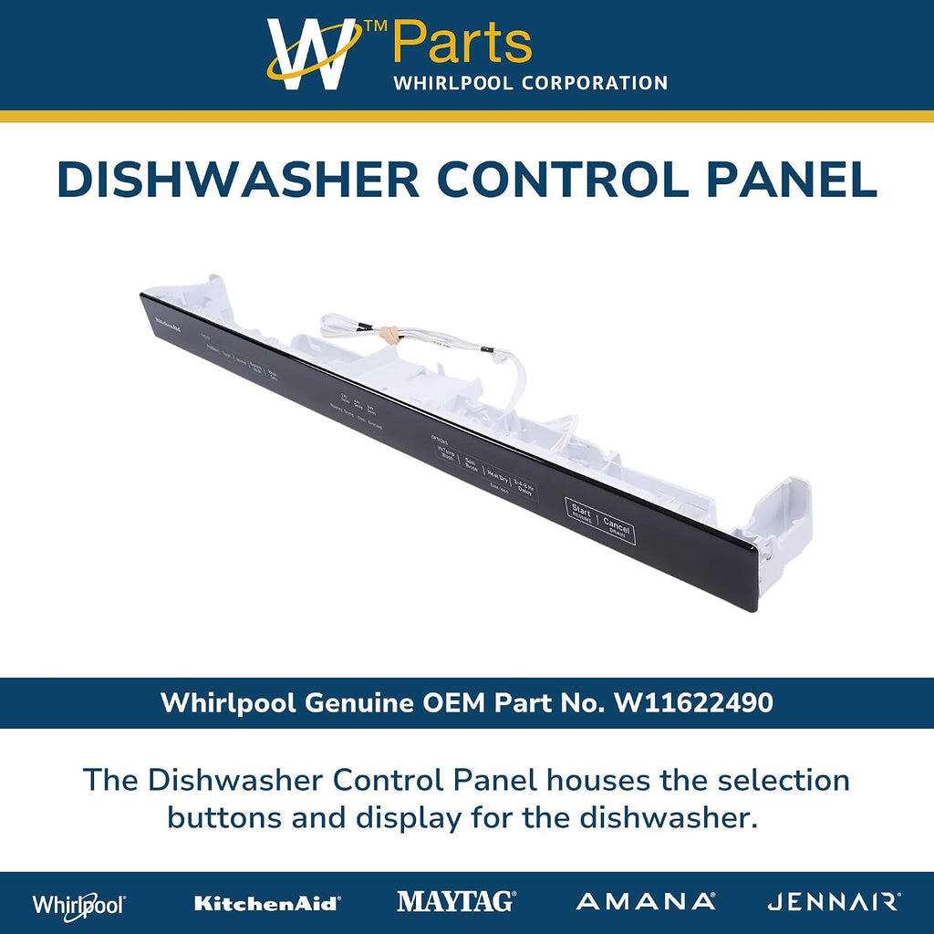 Whirlpool W11622490 OEM Dishwasher Control Panel, White