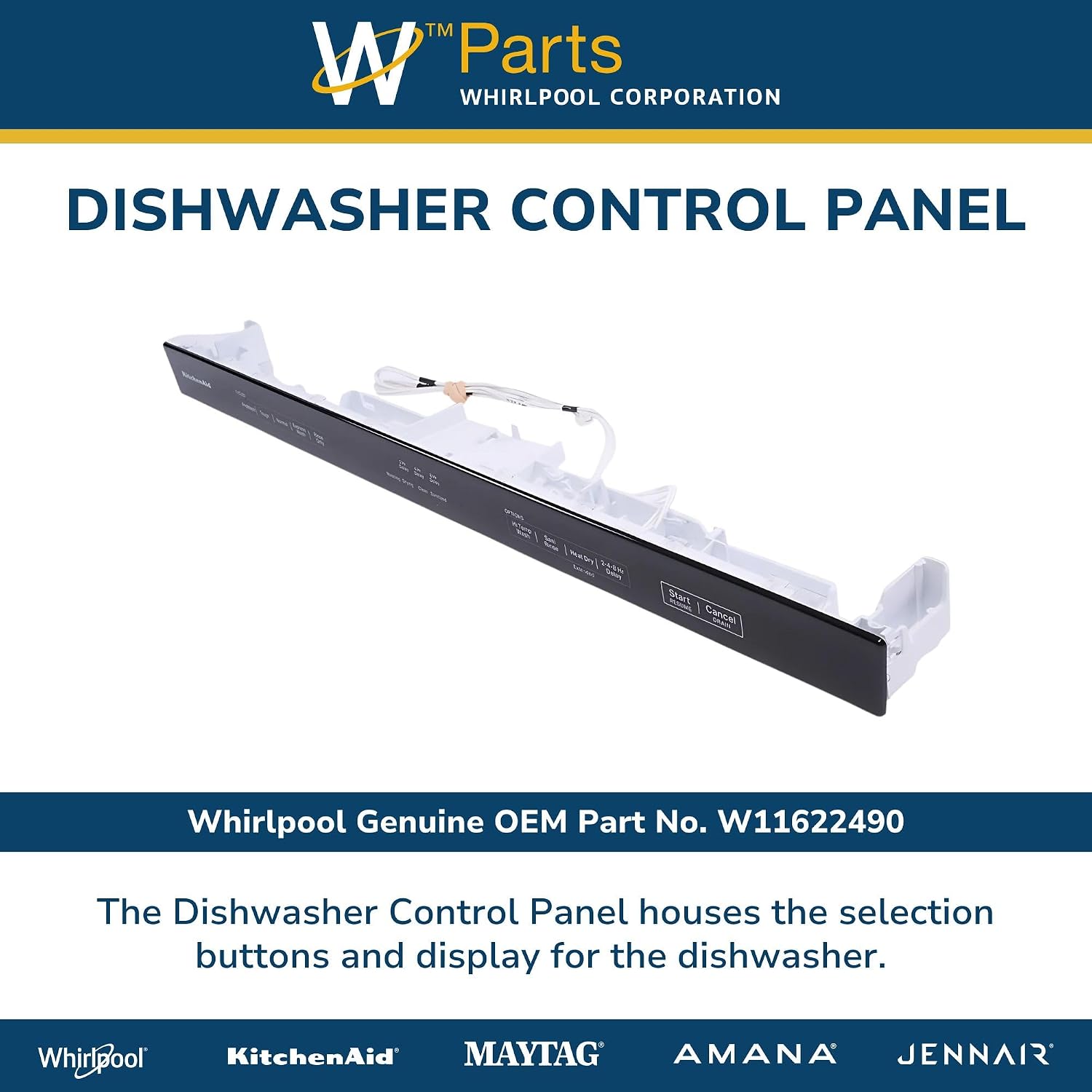 Whirlpool W11622490 OEM Dishwasher Control Panel, White
