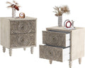 COSIEST 2 Pieces Nightstand, 14' D x 18' W x 21.5' H MDF End Table with 2 Drawers, Vintage Style Wood Bedside Table, Bedroom Accessories for Home, Office, College Dorm