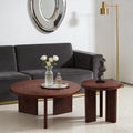 Nesting Coffee Table Set of 2, Modern Wooden Coffee Table with Smooth Thick Design, Circle Tea Table and End Table Set, Accent Center Tables for Living Room, Office, Burgundy