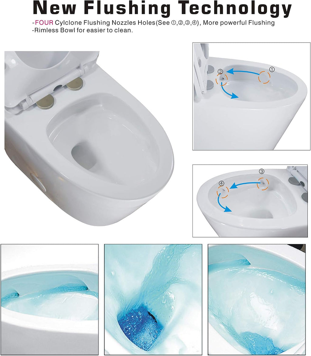 WinZo 2 PACK Elongated One Piece Toilet, Low Profile High Efficiency 1.28 GPF Single Side Flush, Space Saving Design, White