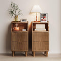 Narrow Nightstand Set of 2,11.8' Fluted Bedside Table Set of 2, Slim Side End Table with 2 Drawers, Wooden Bedside Table, Mid Century Modern Night Stand for Bedroom Livingroom Sofa Office
