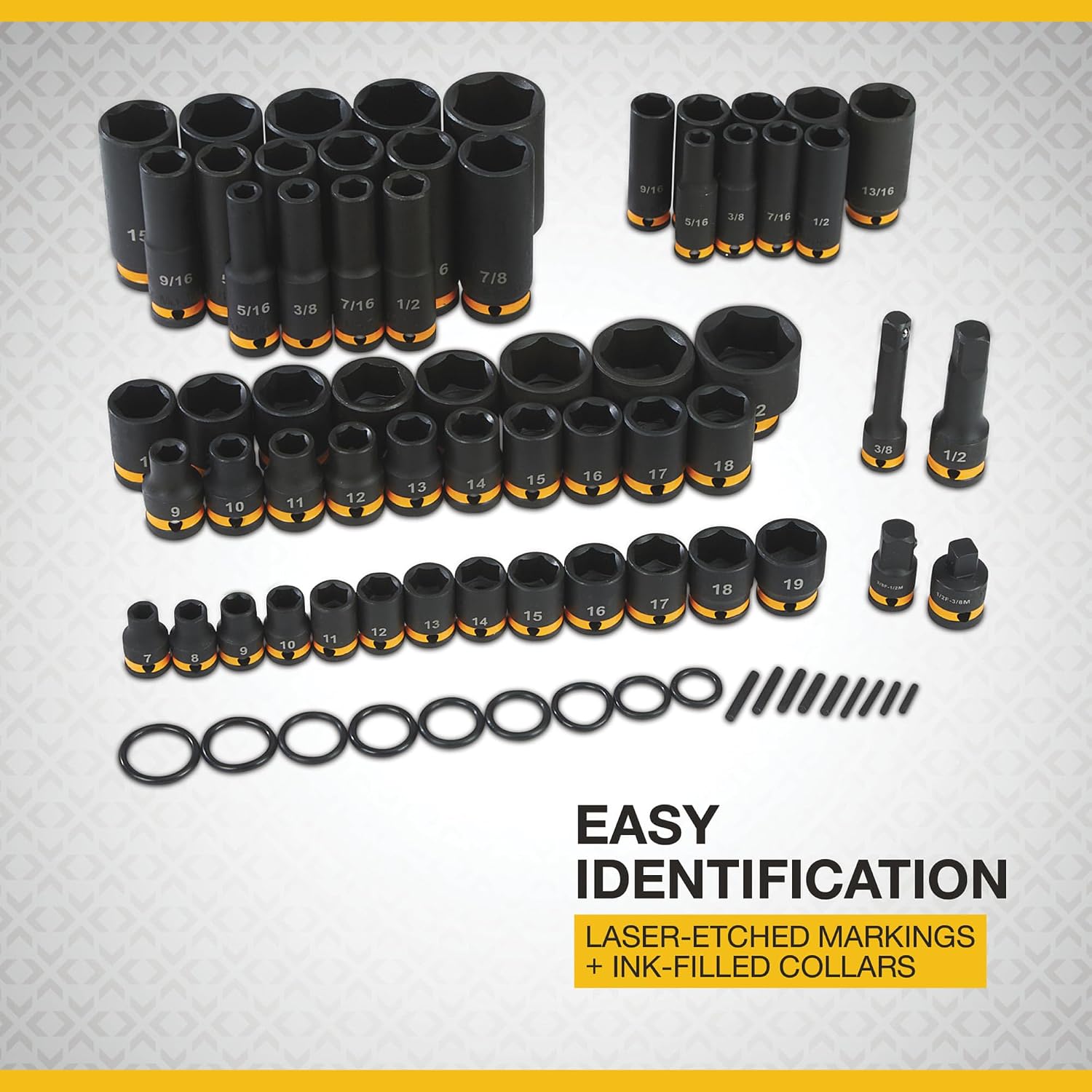 Klutch 3/8in.- and 1/2in.-Drive Chrome Molybdenum Impact Socket Set, SAE and Metric, 59-Pc.