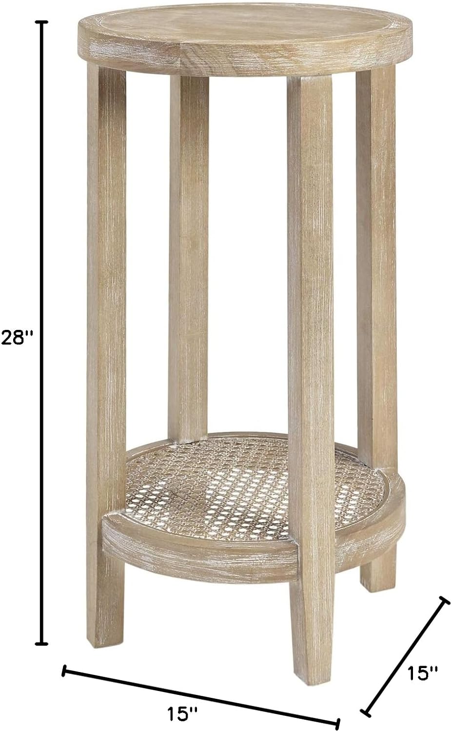 Martha Stewart Harley Accent Tables Modern Farmhouse, Rattan Shelving Design, Round Tabletop Living Room Furniture Occasional Piece, Dia. 15' X 28', Wheat