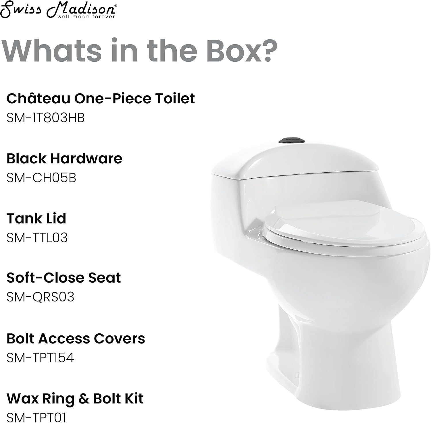 Chateau One Piece Elongated Toilet Dual Flush, Black Hardware 1.1/1.6 gpf