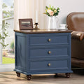 Joaxswe 24' Wide Farmhouse Night Stand,Large End Table with 3 Drawers & Metal Handle,Navy Blue Dresser for Bedroom, Wood Bed Side Table Chest of Drawers, Nightstand Cabinet for Living Room,Closet