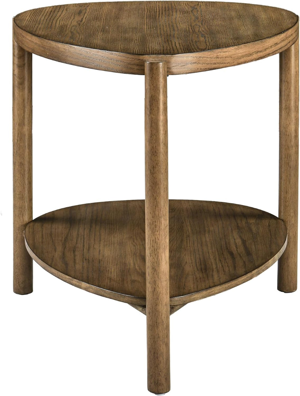 2-Tier Solid Wood End Table with Storage Waterdrop-Shaped Side Table Nightstand for Bedroom Modern Rustic Drink Table for Living Room, Brown