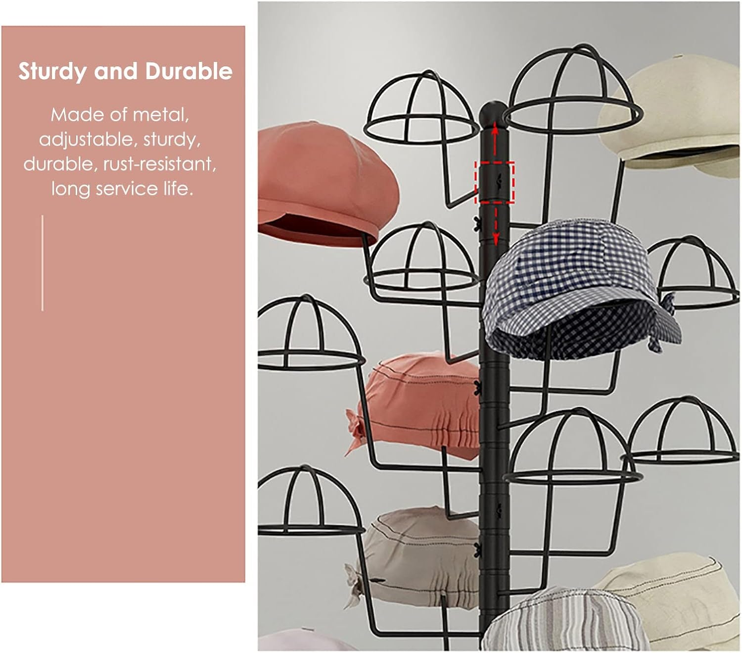 Hat Rack Hat Display Stand Standing Hat Racks for Baseball Caps Display, Large Capacity Metal Hat Holder Organizer - Place 30 Hats, for Commercial/Shops/Salons