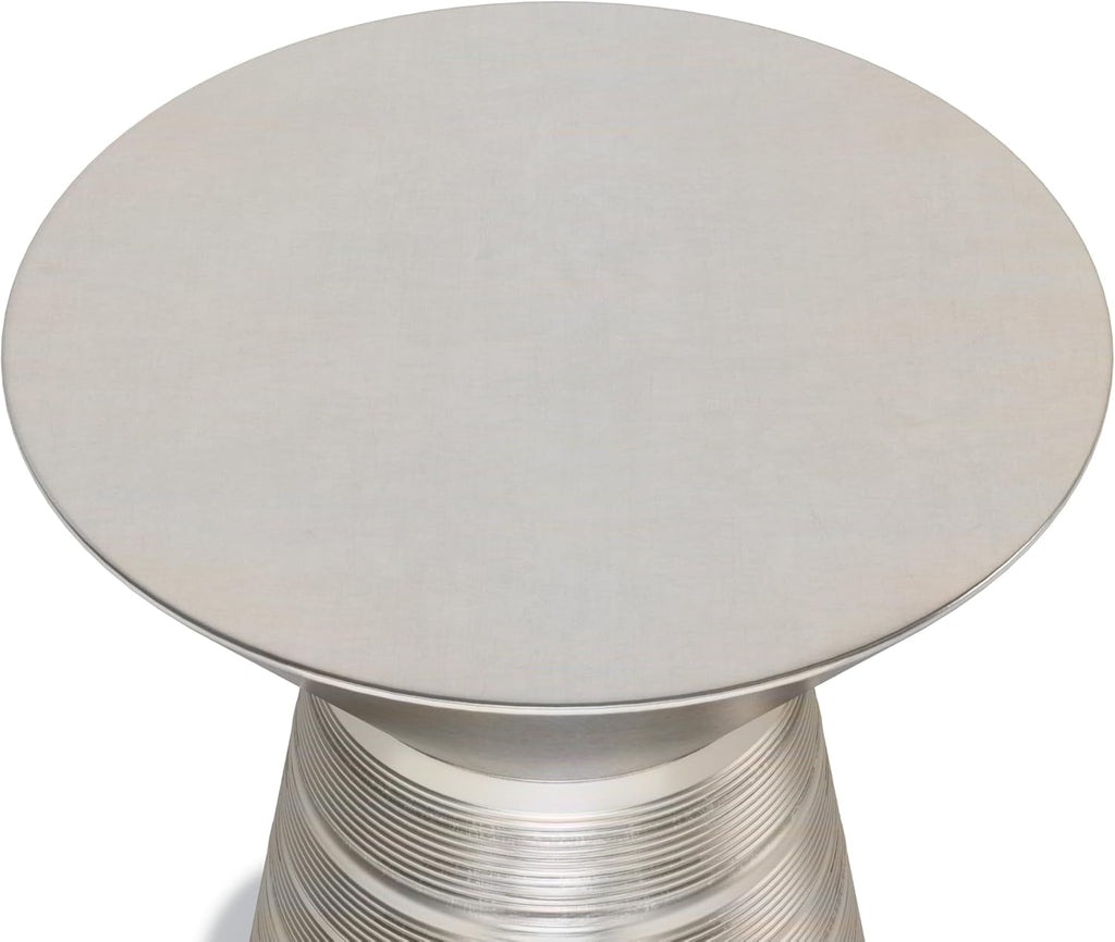 SIMPLIHOME Sheridan Metal Table - 18' Wide x 20' High Solid Metal Round Side Table in Antique Silver, Industrial Accent Table for Living Room, Bedroom, or Office with Sculptural Design, Assembled