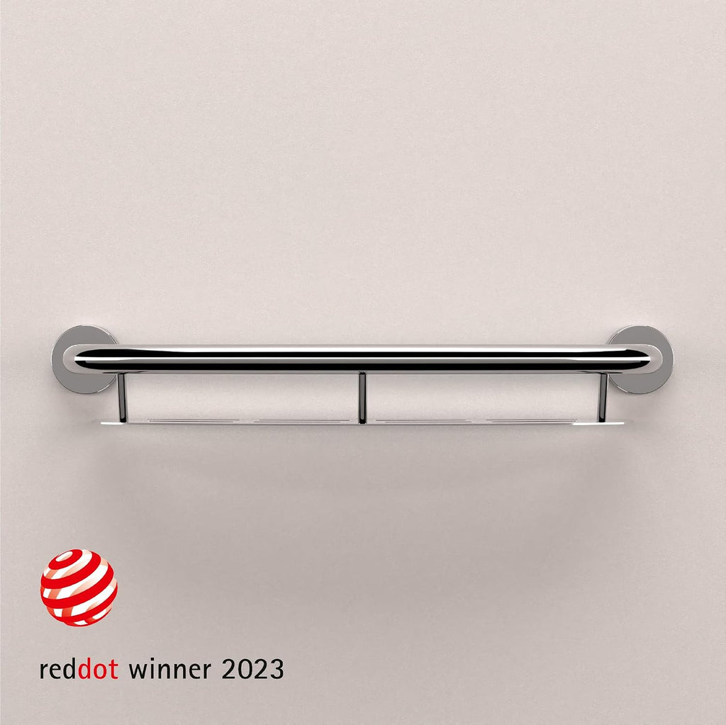 HEALTHCRAFT Plus Shampoo Shelf & Grab Bar 24', ADA Safety - Polished Chrome | Built-in shampoo shelf, concealed screws, no separate shelf needed