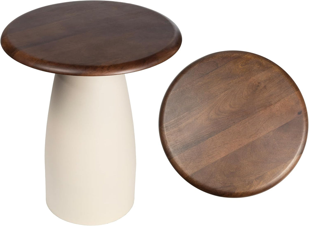 JONATHAN Y END5001B Skye 18' Modern Rustic Round Wood/Metal Accent Table, Side Table, End Table for Living Room, Bedroom, Walnut Wood/Warm Ivory