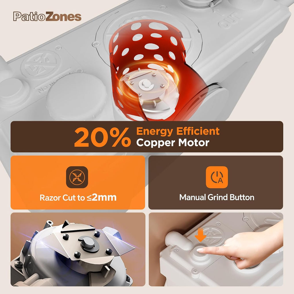 Macerating Toilet System, Two-piece Vintage Upflush Toilet with 4 Inlets Grinder Pump for Household Sewage Wastewater Disposal, Copper Motor, Quiet Operation, Extension Pipe Included, Less Consumption