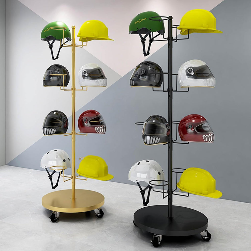 Hat Rack Helmet Stand Adjustable Swivel Hat Organizer Rack - Mobile Metal Hat Display Stand for Motorcycle Helmet, Commercial Floor Standing, Modern Baseball Cap and Fedora Hat Rack, Hard Hat Storage