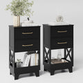 Tall Nightstand Set of 2 Side Table with 2 Drawers Modern Night Stand Wooden End Table Bedside Table with Below Open Shelf Solid Feet for Bedroom Black