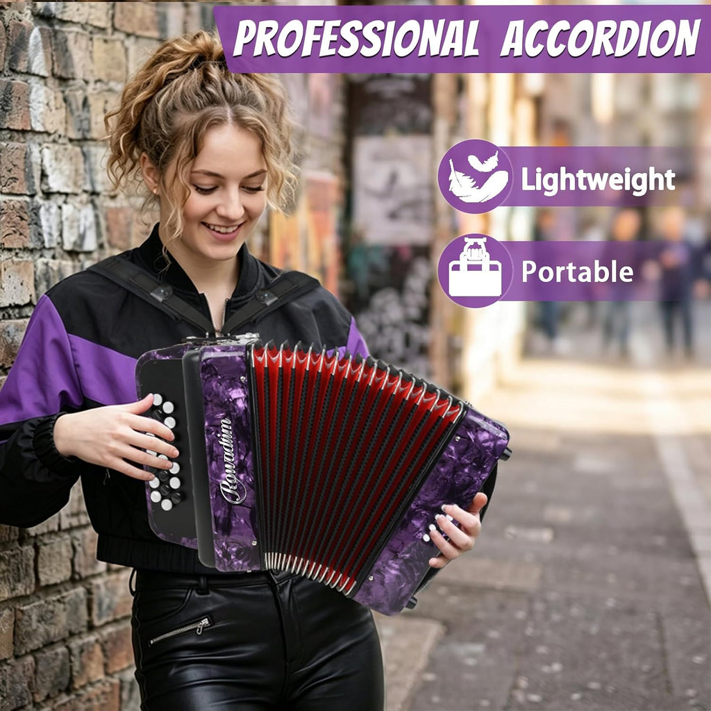 Accordions,22 keys Accordion,8 Bass Student Piano accordions Suitable for beginners and students Lightweight and portable, comes with a backpack and adjustable straps (8 Bass, Purple)
