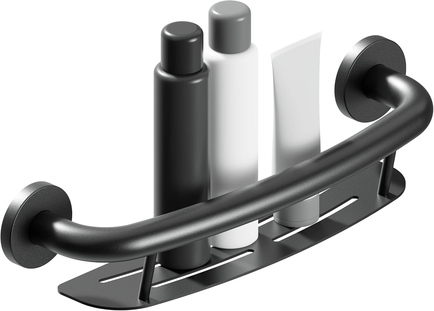 HEALTHCRAFT Plus Series Grab Bar 19.5' Shampoo Shelf / 24' Towel Bar Combo Pack in Matte Black