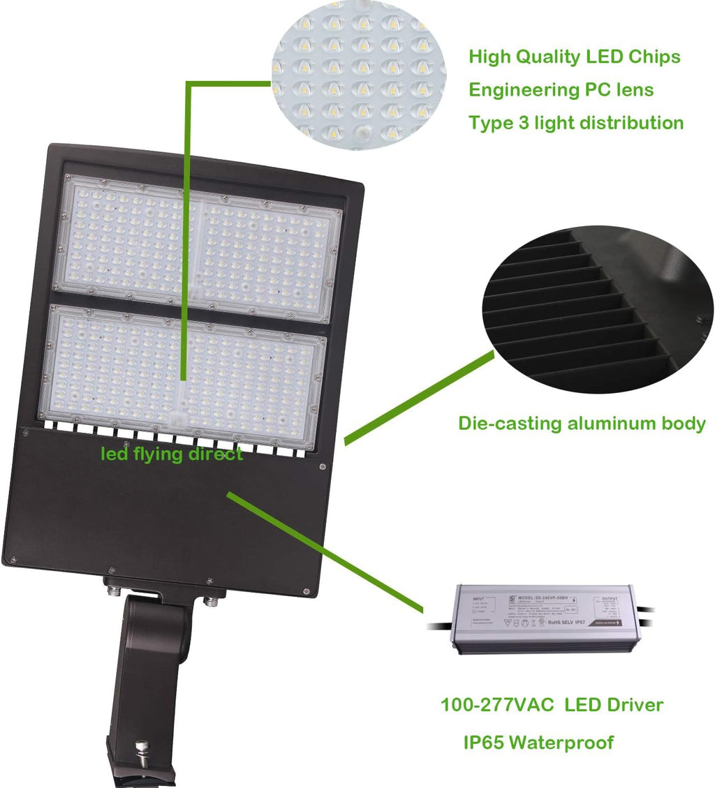 200W LED Parking Lot Light, 28000LM Dimmable LED Pole Light, Surge Protector, 600W MH Equivalent, 5000K, UL Listed, Direct Pole Arm Mount, 100-277V Street Area Light