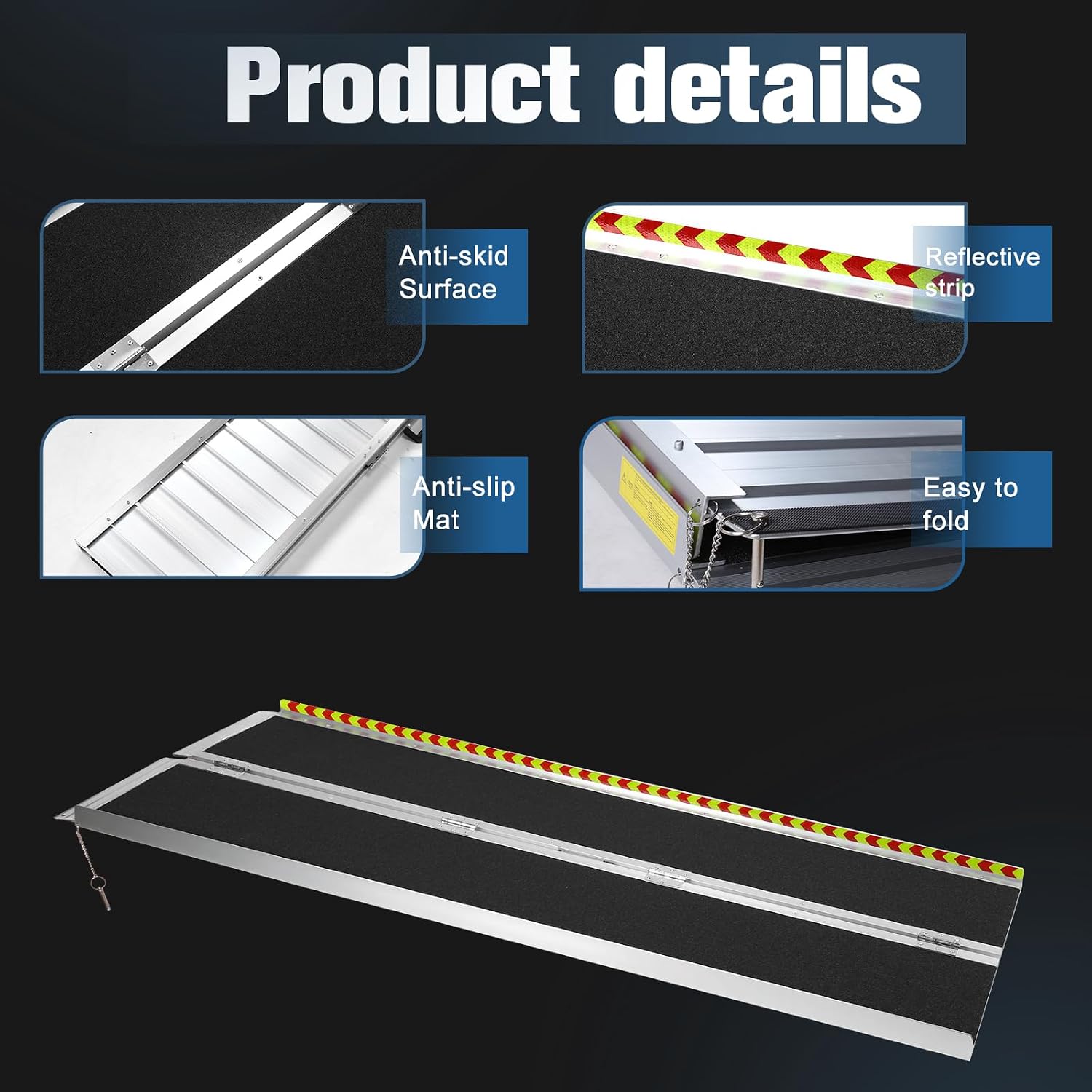 7FT Portable Wheelchair Ramp, Heavy Duty Aluminum Folding Ramp for Wheelchairs & Scooters, Non-Slip Threshold Ramp for Home Steps, Doors & Vehicles