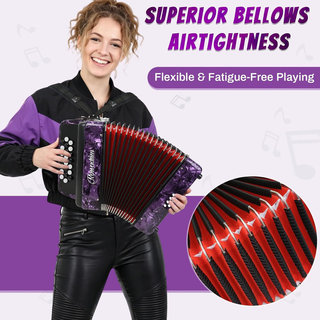 Accordions,22 keys Accordion,8 Bass Student Piano accordions Suitable for beginners and students Lightweight and portable, comes with a backpack and adjustable straps (8 Bass, Purple)