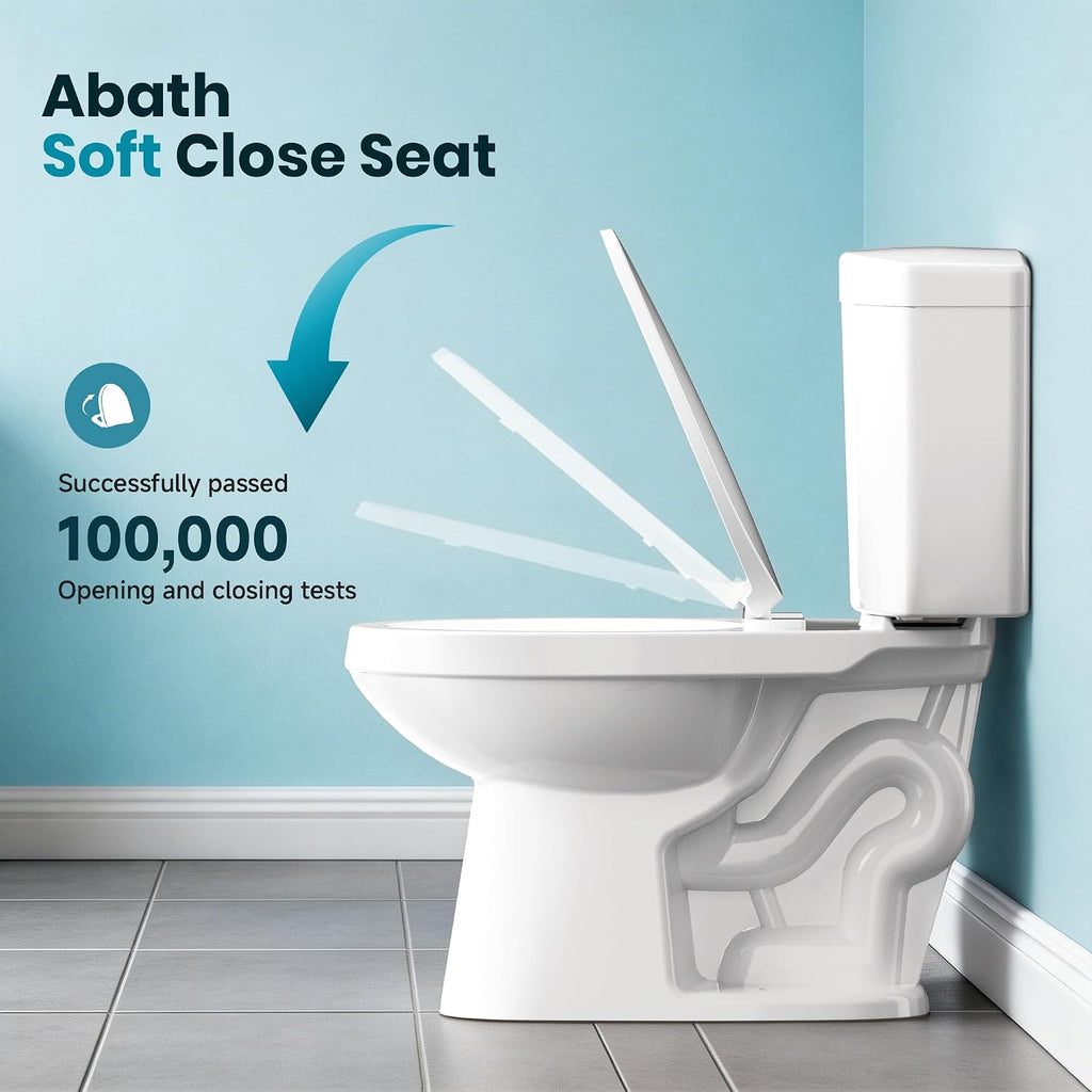 ABath 17.5' Tall Toilet Elongated with Soft Close Seat & 360° TSUNAMI Flush 1 GPF, WaterSense/1000g Map Certified, NANO CLEAN Ceramic, Two Piece Compact Toilets for Small Bathrooms, 12' Rough in