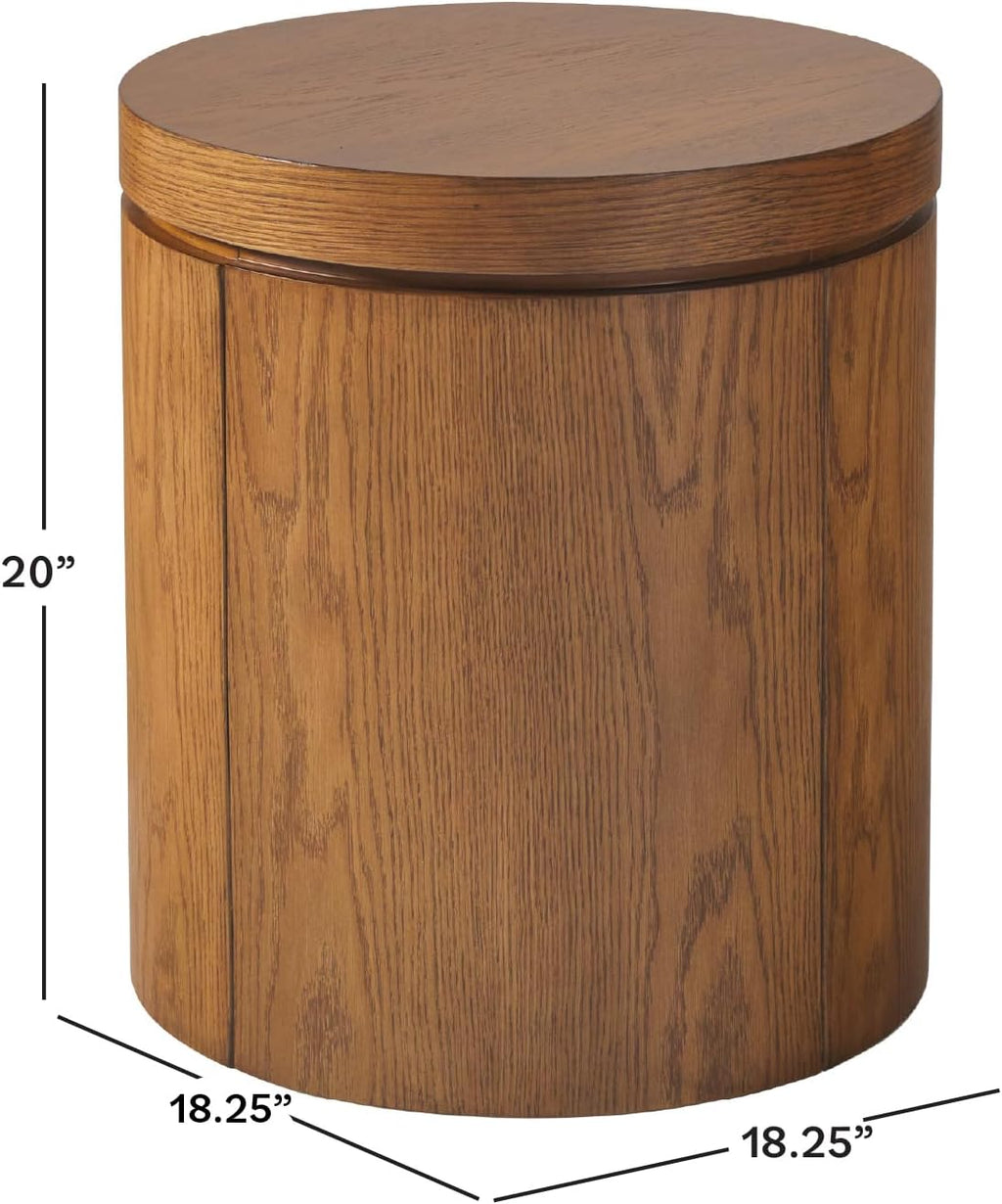 Walker Edison Maya Modern Solid Oak Wood Veneer Side Table with Storage, 18 Inch, Medium Brown Oak