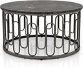 Furniture of America Davis Modern Round Coffee Table with Marble Top & Sturdy Metal Legs & Open Shelf for Living Room, Apartment, Small Space, Black