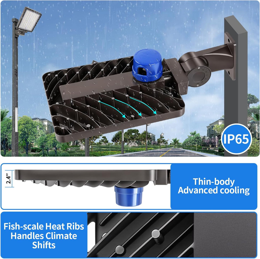 ledmo LED Parking Lot Light 240W Outdoor Flood Light Dusk to Dawn with Adjustable Wall Mount 37000lm IP65 LED Street Commercial Security Area Lighting for Yard Sport Barn Shop Warehouse 4 Pack