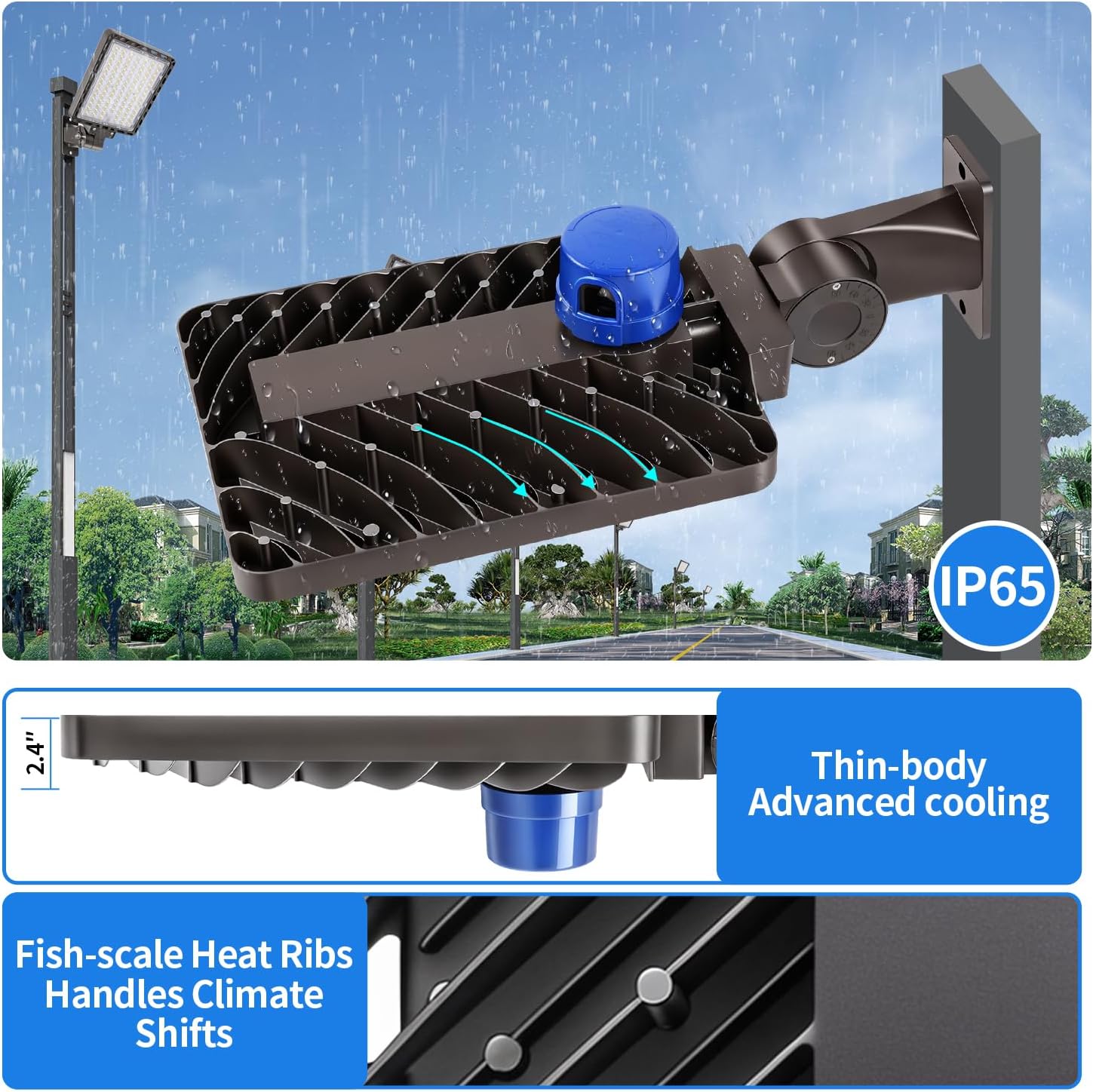 ledmo LED Parking Lot Light 240W Outdoor Flood Light Dusk to Dawn with Adjustable Wall Mount 37000lm IP65 LED Street Commercial Security Area Lighting for Yard Sport Barn Shop Warehouse 4 Pack