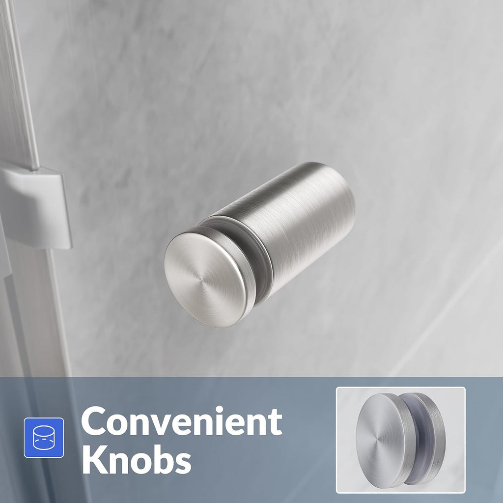 SUNNY SHOWER Semi-Frameless Shower Doors 1/4' (6mm) Glass Sliding Shower Enclosure 54' W x 72' H Shower Glass Door Brushed Nickel Finish