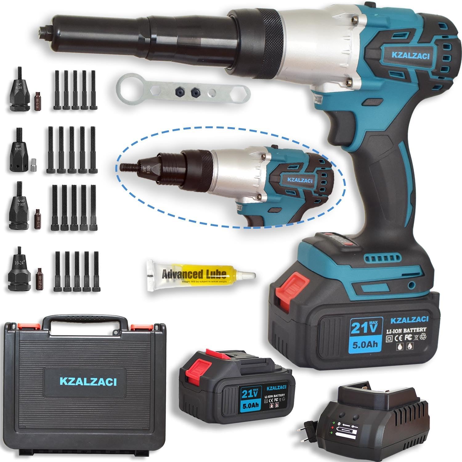 2-IN-1 Cordless Rivet/Rivet Nut Gun Electric Rivet Nut Tool For Nuts(10/24', 1/4', 5/16', 3/8'), Battery Powered Pop Rivet Gun for Rivets(1/8'', 5/32'', 3/16'), Auto/Manual, Memory Mode, 5.0Ah Battery