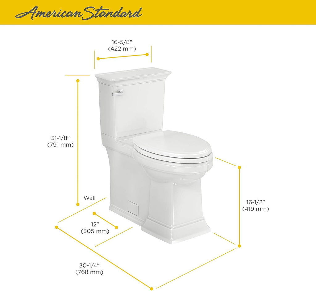 American Standard 281AA104.020 Two-Piece Town Square S Toilet with Seat, Elongated Front, Chair Height, White, 1.28 GPF