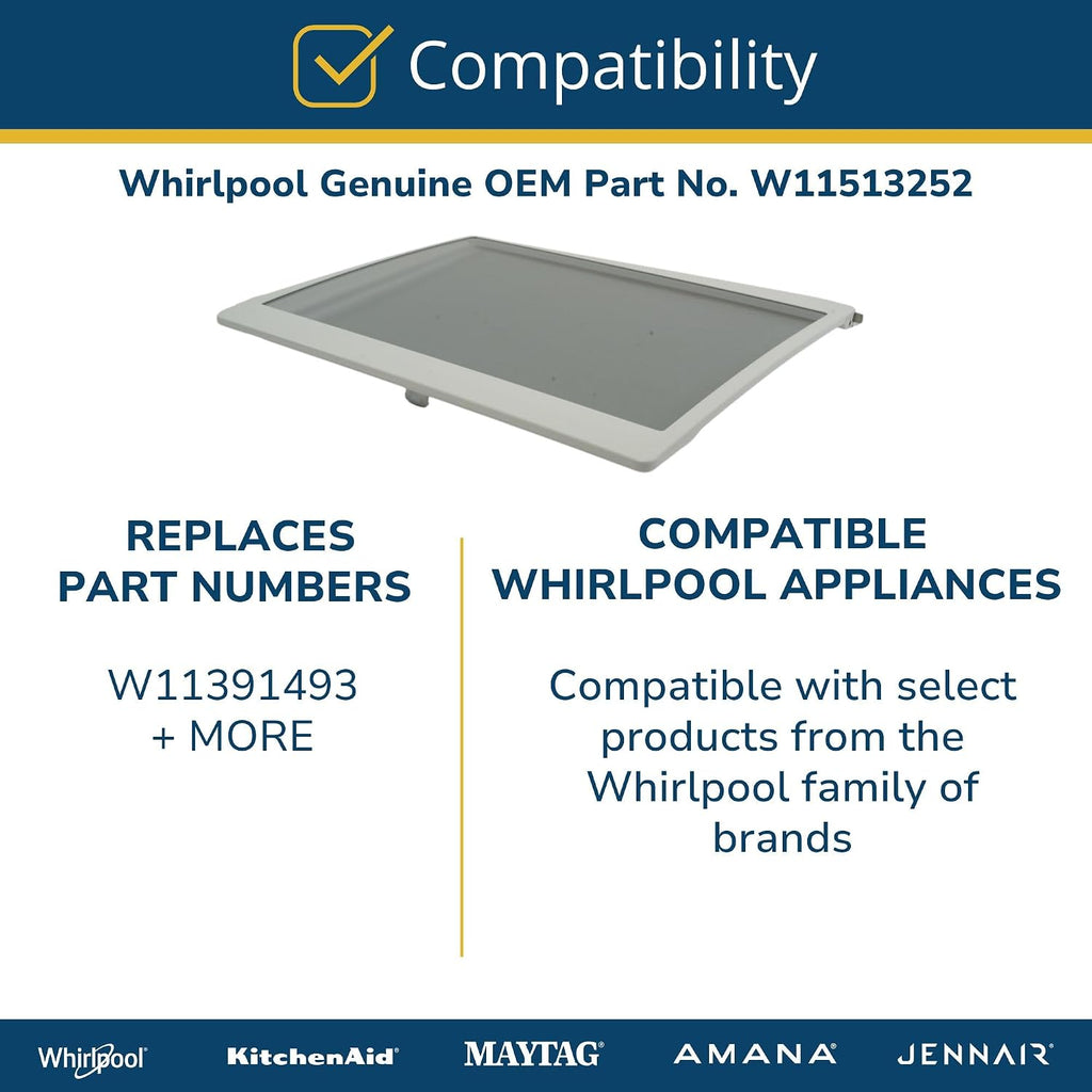 Whirlpool W11513252 Genuine OEM Top Load Washer Lid Assembly Replacement Part - Replaces W11391493