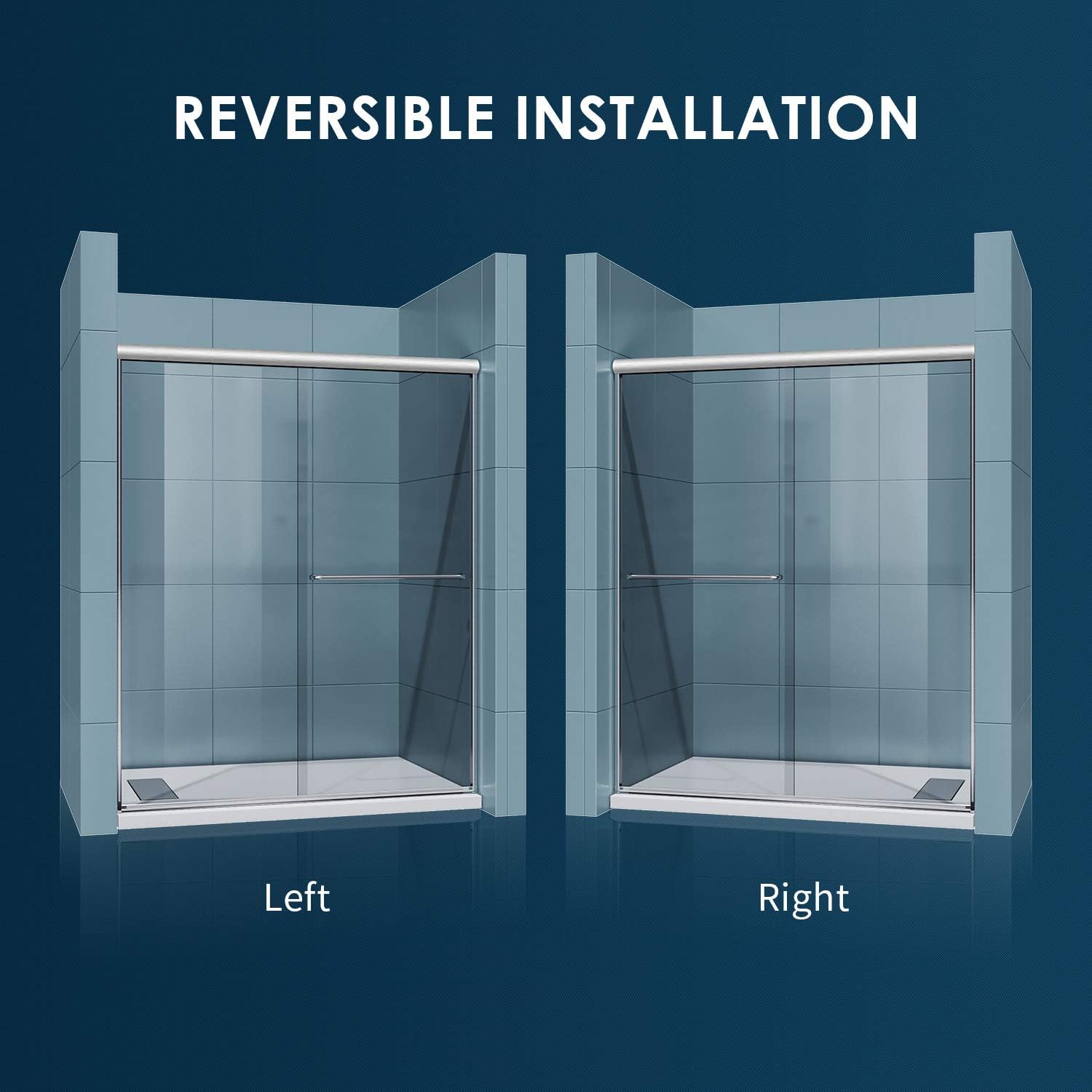 SUNNY SHOWER Semi-Frameless Shower Doors 1/4' (6mm) Glass Sliding Shower Enclosure 54' W x 72' H Shower Glass Door Brushed Nickel Finish