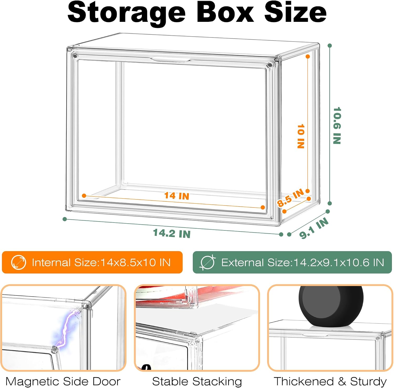 10 Pack Purse Organizer for Closet, 14.1''x8.6''x10.9 '' Clear Acrylic Display Case with Magnetic Door, X-Large Plastic Stackable Handbag Organizer for Collectibles, Figures, Size 14 Shoes, Cosmetic