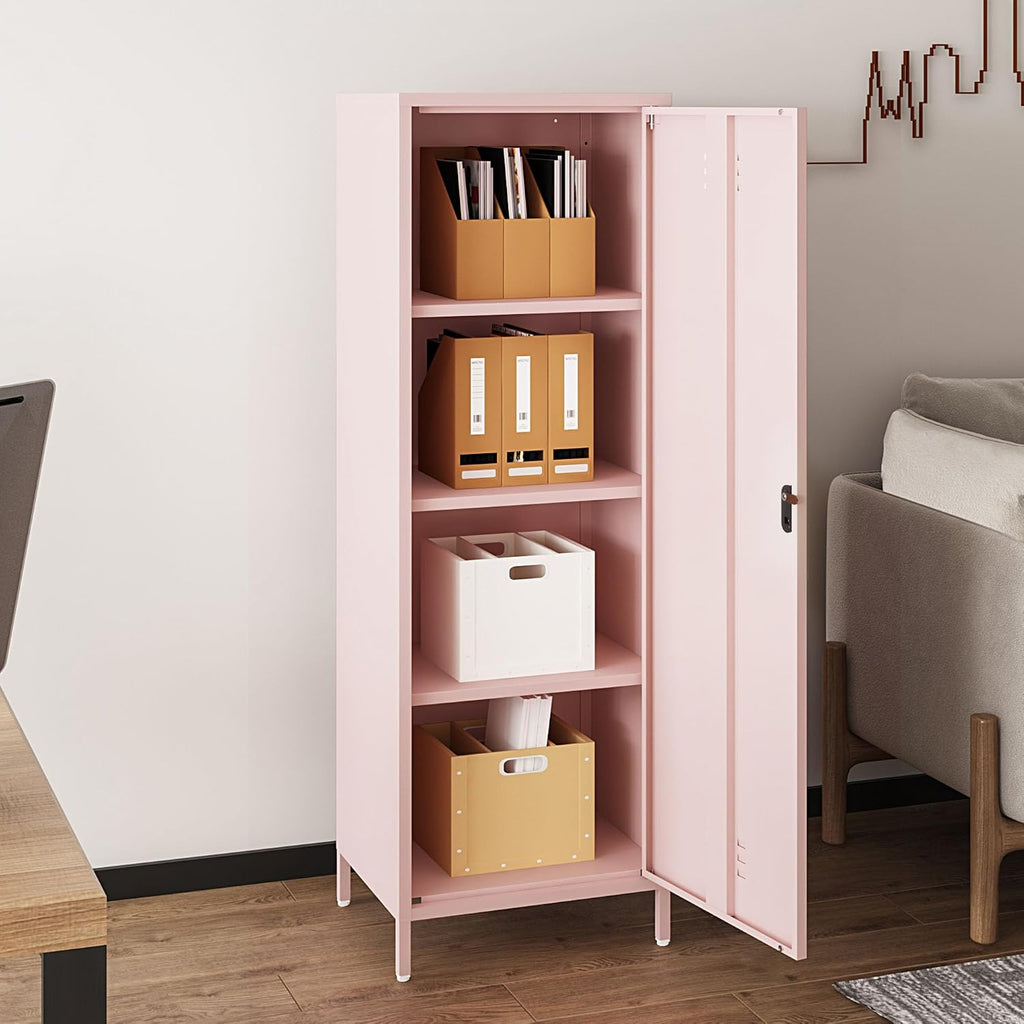 Steehoom Metal Storage Cabinet for Employees, Lockable File Cabinet, Utility Tall Cabinet Pink Locker with 3 Shelves for School, Office, Garage, Entryway (Pink, H59.06'')