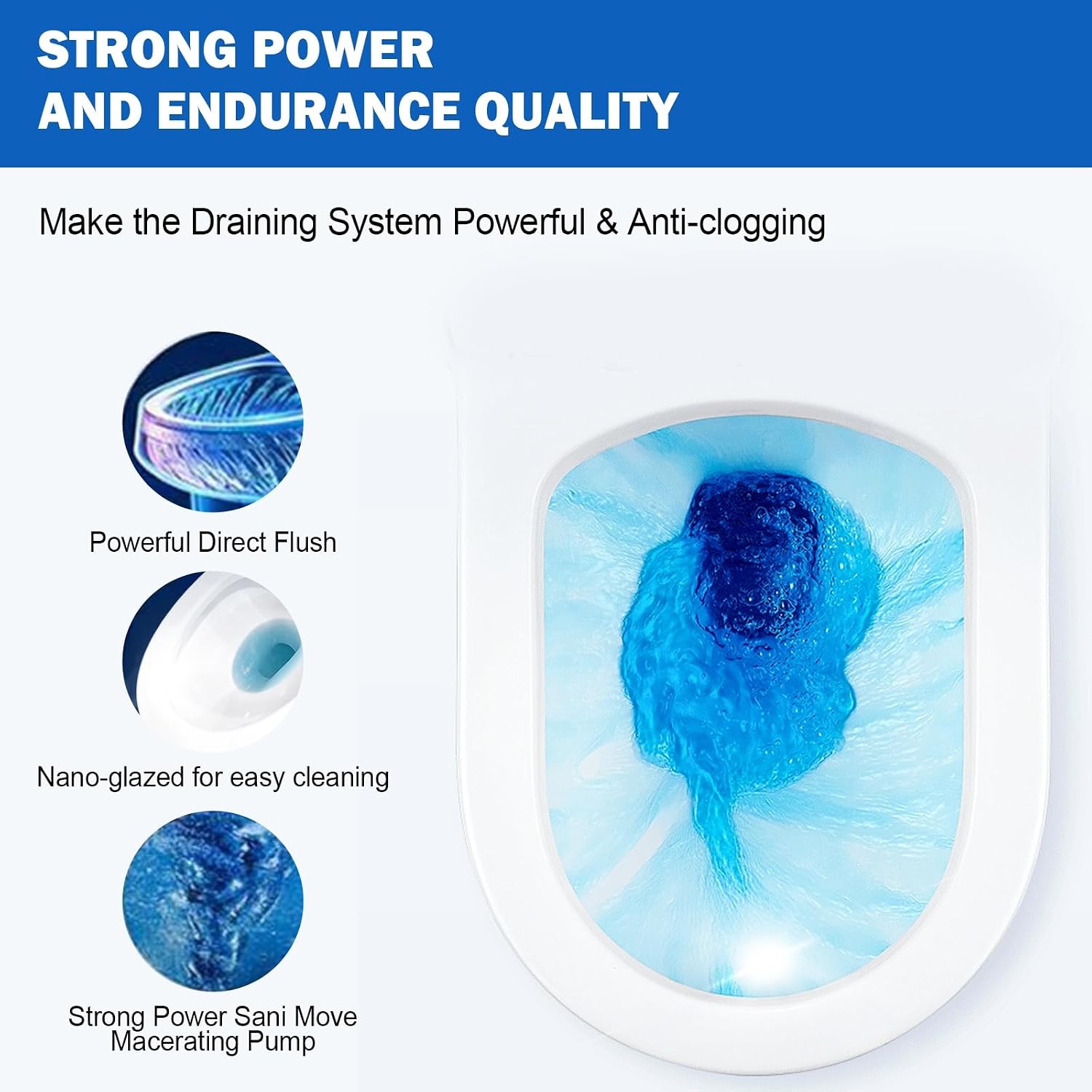 Macerating Toilet with Pump,Compact Two-piece Toilet for Basement for Laundry Sink Shower Included Macerator Pump, Dual-flush Water Tank, Toilet Bowl, Seat Cover, 30ft Vertically Upflush