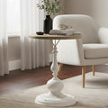 Round Side Table Living Room, Vintage End Table, French Country Round Table with Cedar Wood Accent Table for Bedroom, Entryway, Home Decor White