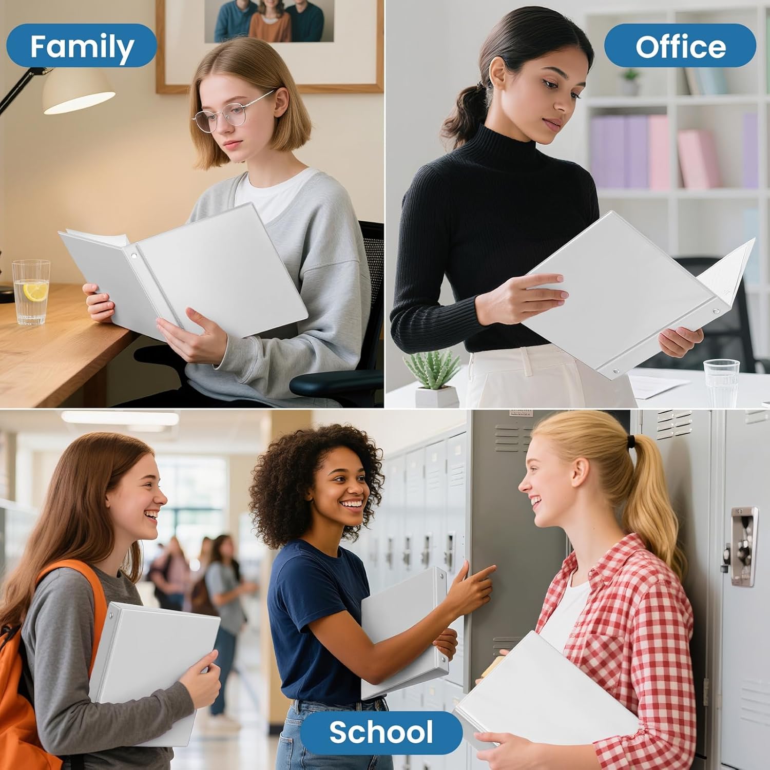 SUNEE White Binders 1 Inch 36 Pack Bulk, Clear View 3 Ring Binders PVC-Free (Fit 8.5x11 Inches) for School or Office Supplies